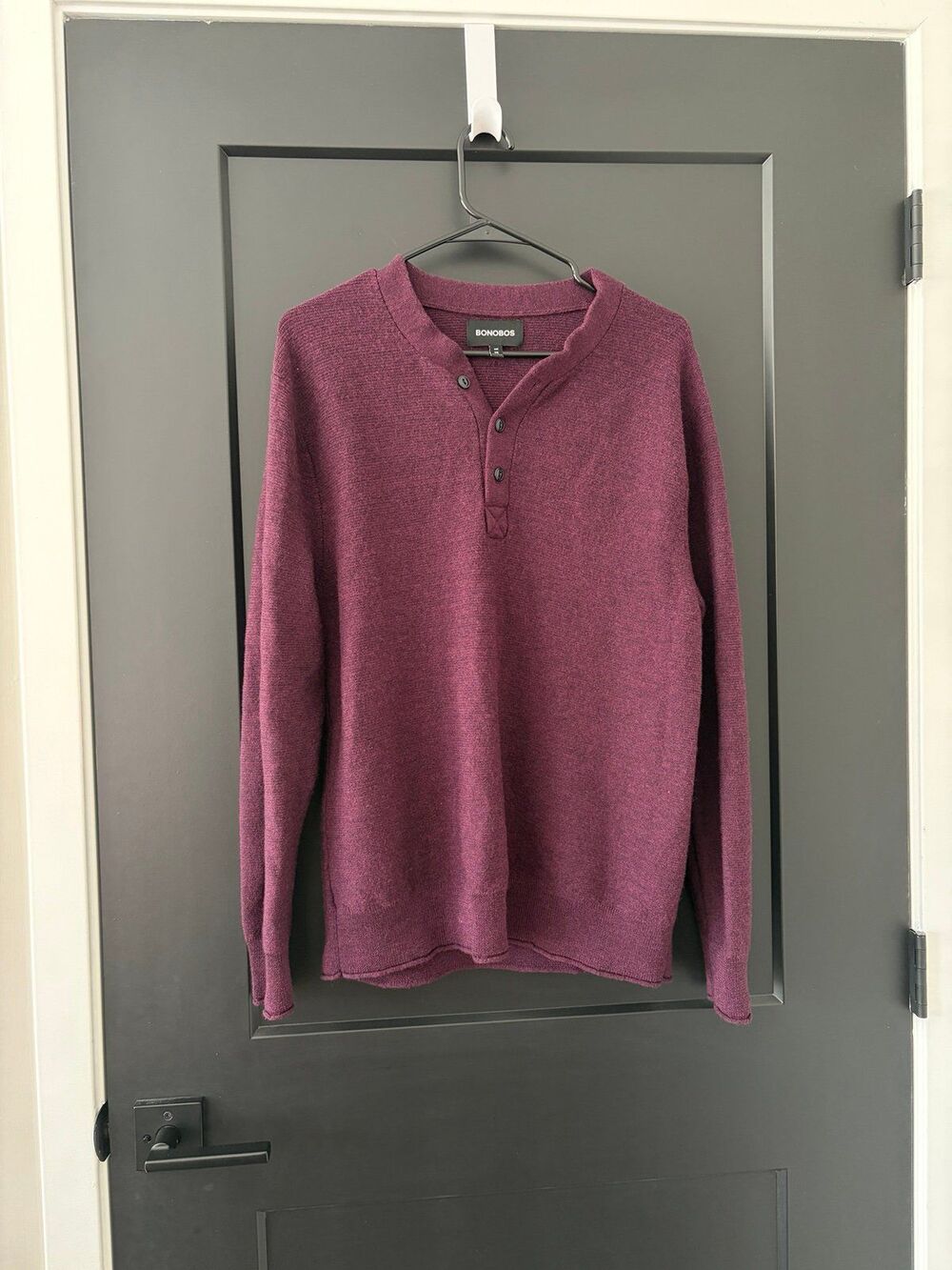 Bonobos Henley Crewneck Sweater Burgundy 100% Extra Fine Merino Wool Size XXL